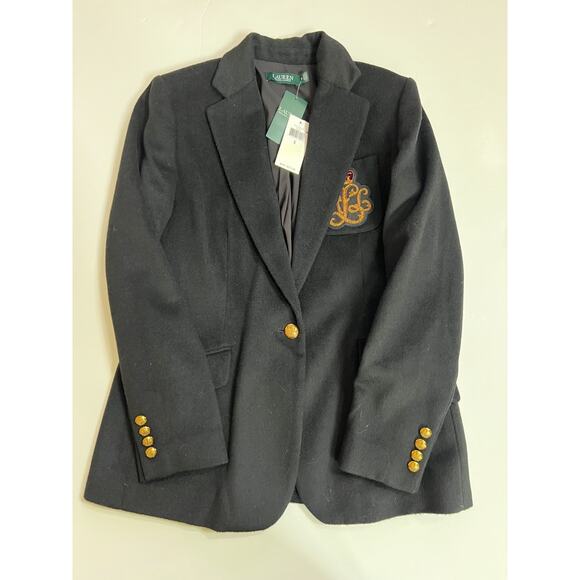 Lauren Ralph Lauren Wool Blend Crown Crest Blazer Women's Size 6 Black New - Picture 8 of 16